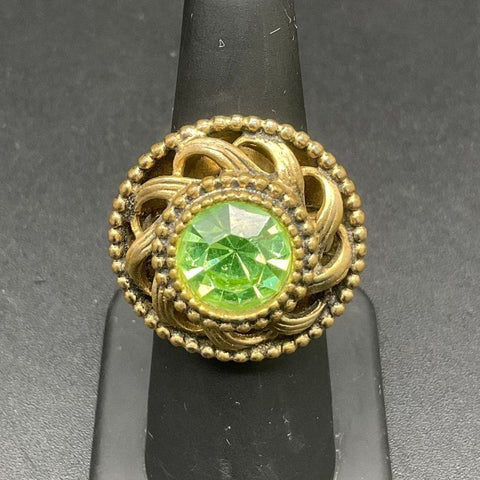 Vintage Whiting & Davis UV Reactive Uranium Glass Ring Gold Tone Adjustable
