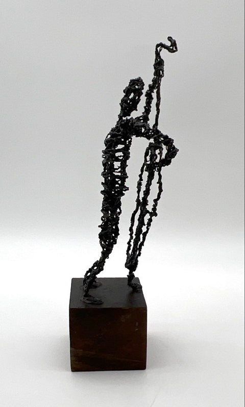 Vintage Brutalist Wire Sculpture Jazz Musician Bassist 15" Mid-Century Modern