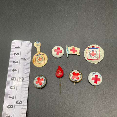 Vintage American Red Cross Pin Lot Junior Red Cross Blood Donor 8 Pieces Litho