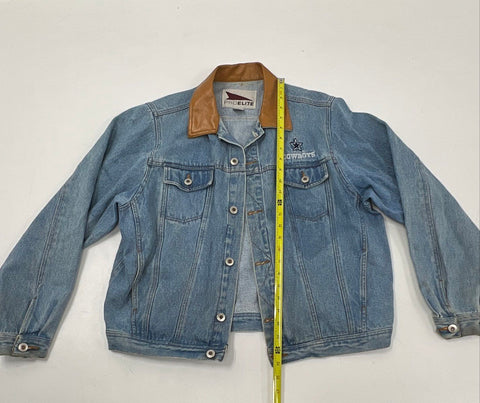Vintage 90s Dallas Cowboys Pro Elite Denim Jacket Leather Collar Sz XL