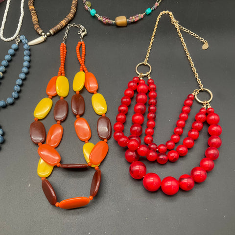 Vintage & Modern Beaded Boho Statement Necklace Jewelry Lot of 10