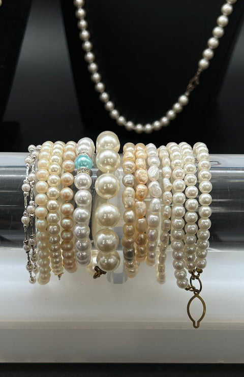 Faux Pearl Costume Jewelry Lot Necklaces Bracelets Multi-Strand Classic 18pc