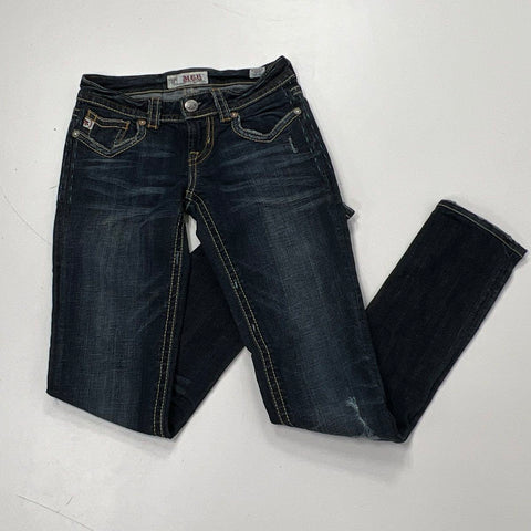 MEK Denim Women's Mazatlan Cigarette Dark Wash Embroidered Flap Pocket Jeans 25