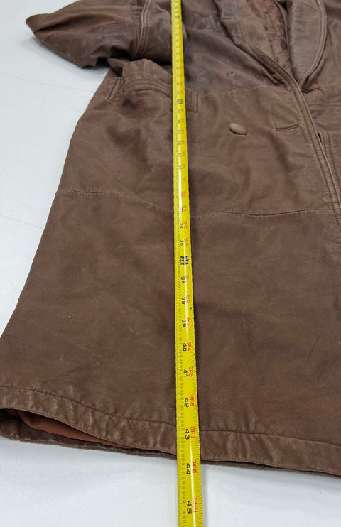 Pelle Studio Vintage Y2K Brown Distressed Long Leather Trench Coat Women's S