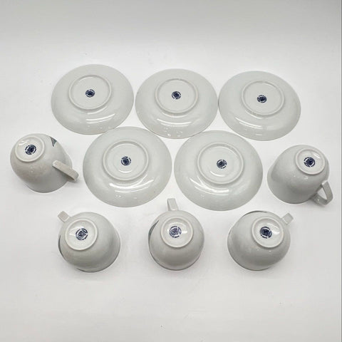 Bohemia 10 Pc Cup Saucer Set Abstract Line Teal Grey Vintage Czechoslovakia