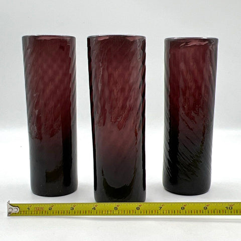 Pressed Glass Amethyst Purple Swirl Tumbler Set 3 Piece 8 Inch Vintage