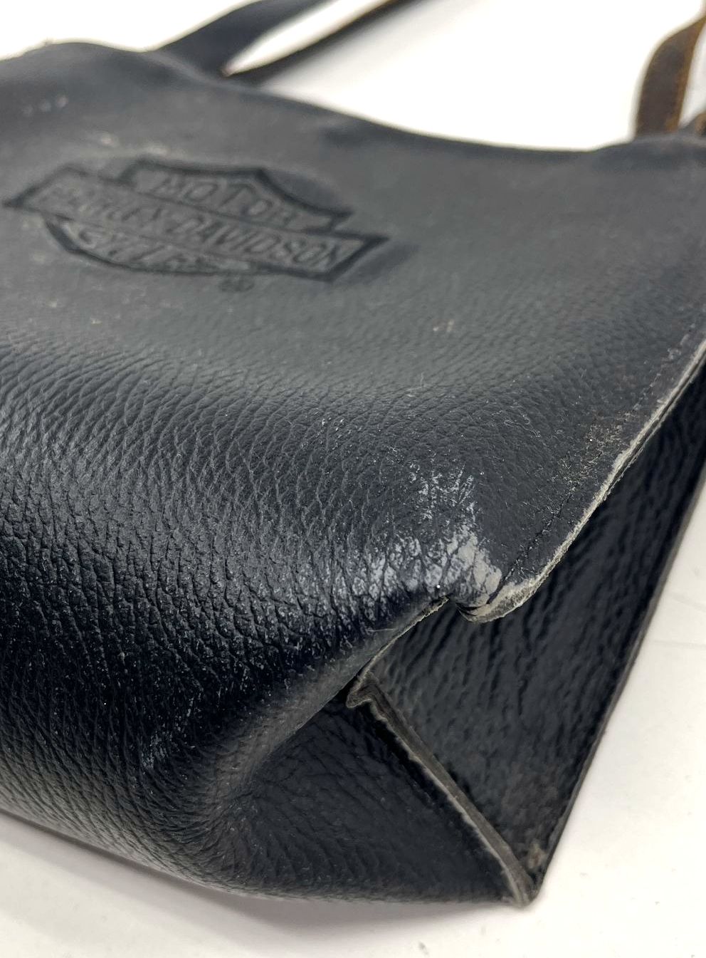 Vintage Harley Davidson Black Pebbled Leather Tote Shoulder Bag Purse Embossed