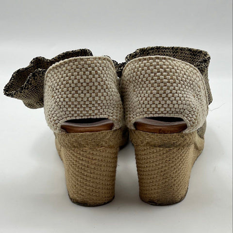 Andre Assous Woven Textile Espadrille Wedge Sandals Ankle Strap Tan Size 7
