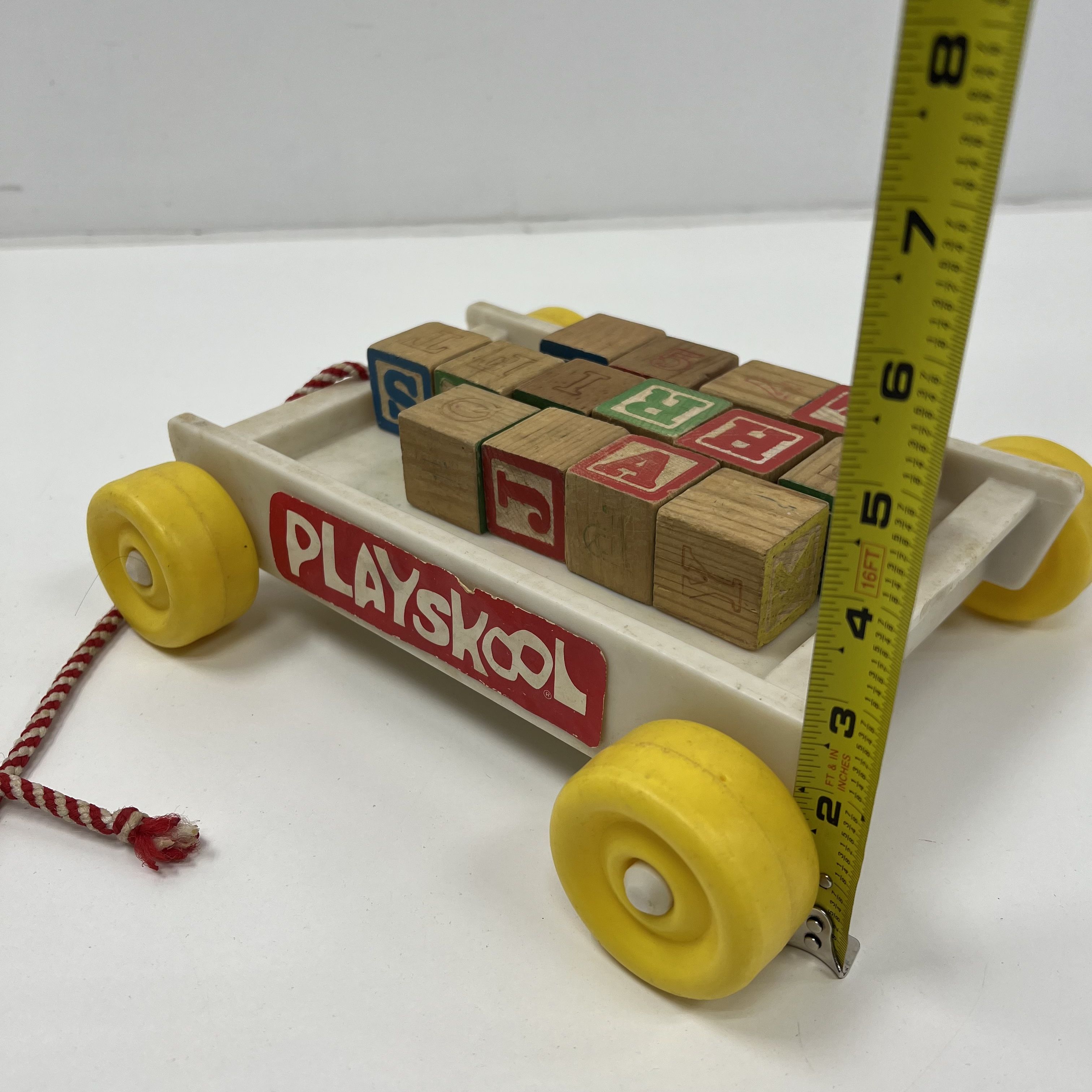 Vintage Playskool Toys and Book Pop & Spin Pull Along Wagon Wooden Blocks