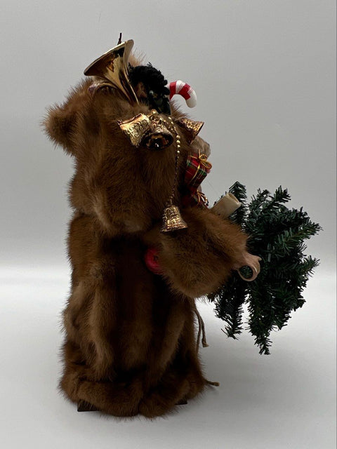 Father Christmas Santa Claus Figurine Fur Covered 14 Inch Holiday Decor Vintage