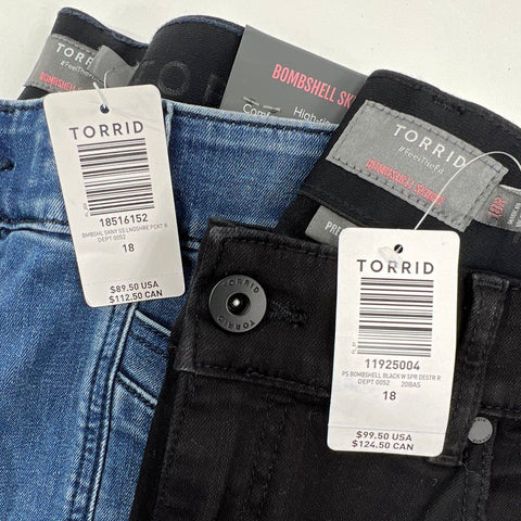 Torrid Women's Jeans Lot of 2 NWT Bombshell Skinny Distressed Blue Black 18R