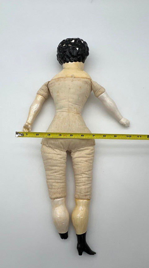 Antique China Head Doll 19 Inch Porcelain Cloth Body Painted Face Broken Foot