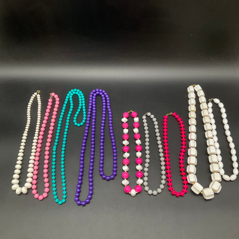 Vintage Plastic Bead Necklace Lot 9 Retro Colorful Mod Multi Strand 1960s-80s