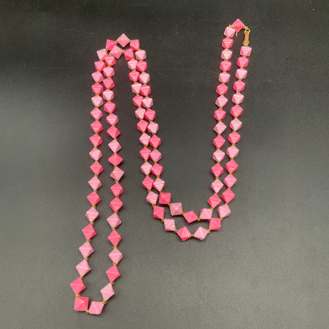 Vintage 1960s Pink Molded Bead Floral Faux Pearl Necklace Jewelry Lot of 2