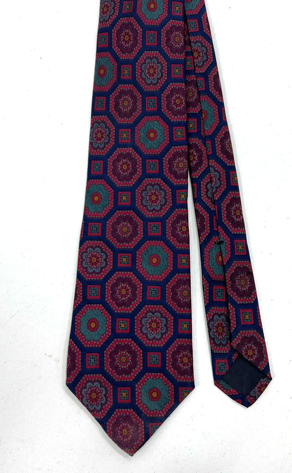 Vintage Men's Liberty of London Red Blue Medallion Print 100% Silk Neck Tie
