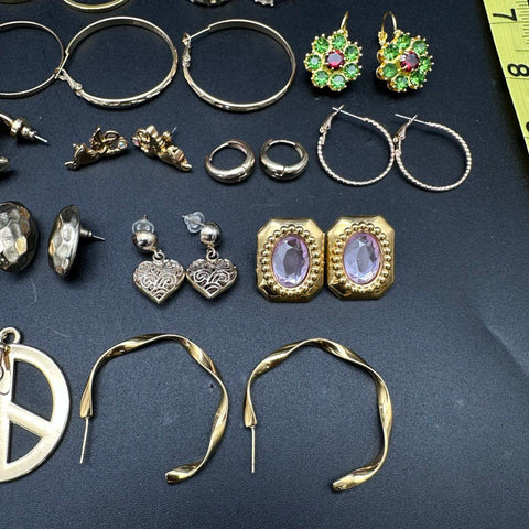 Vintage & Modern Costume Jewelry Lot 30+ Pairs Earrings Hoops Drops Studs