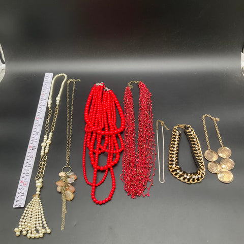 Fashion Statement Jewelry Lot 7 Necklaces Beaded Rhinestone Faux Pearl Tassel