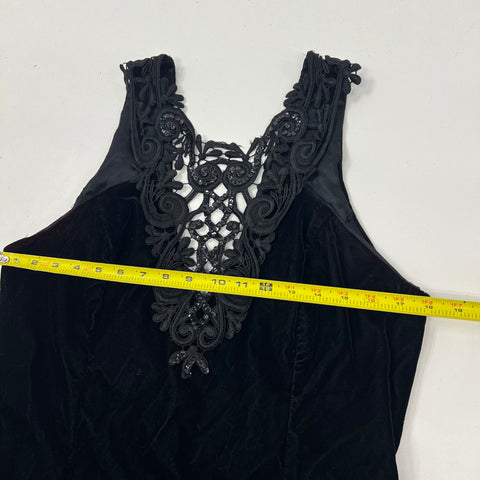Vintage 90s Scott McClintock Black Velvet Sequin Lace Maxi Gown Dress Womens 16
