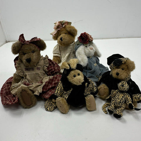 Boyds Bears Plush Lot Vintage Stuffed Animal Collection 5 Pieces With Clothes