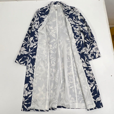 Tyler Boe Women's Topper Jacket Navy Blue Floral Silk Blend Open Front Sz 4