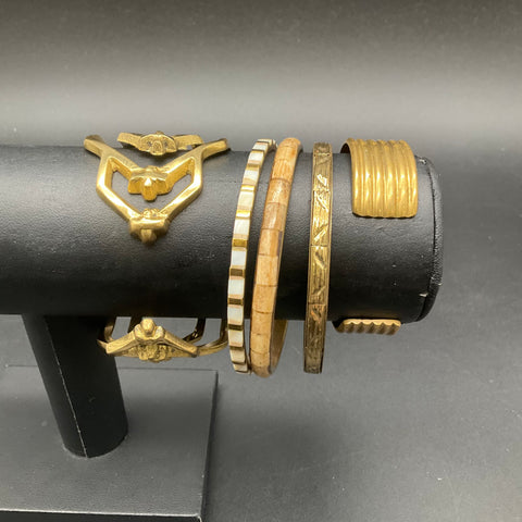 Gold & Silver Tone Jewelry Lot of 7 Cuff Bangle Bracelets Boho Stone Inlay