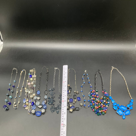 WHBM & Boutique Beaded Statement Necklaces Jewelry Lot of 9 Blue Silver Tone