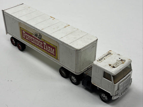 Vintage Pepperidge Farm Diecast Semi Truck with Trailer White Cab Over Engine