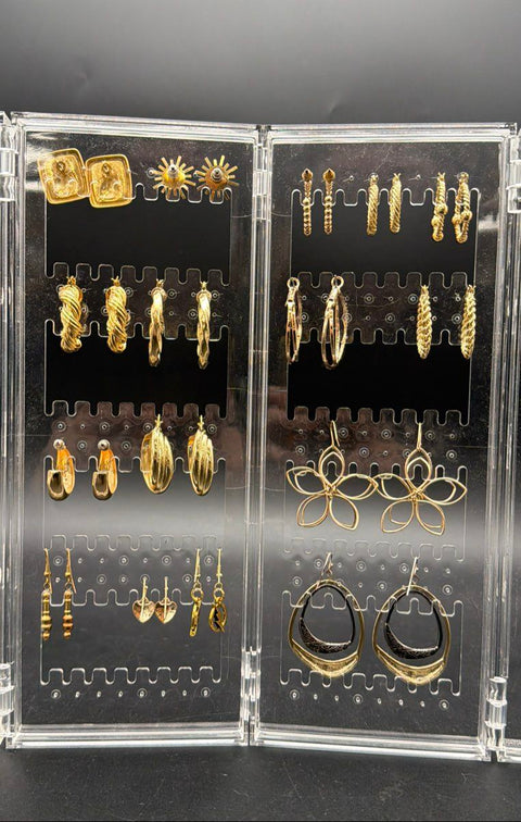 Gold Tone Costume Jewelry Lot 32 Pairs Fashion Earrings Hoops Studs Dangles