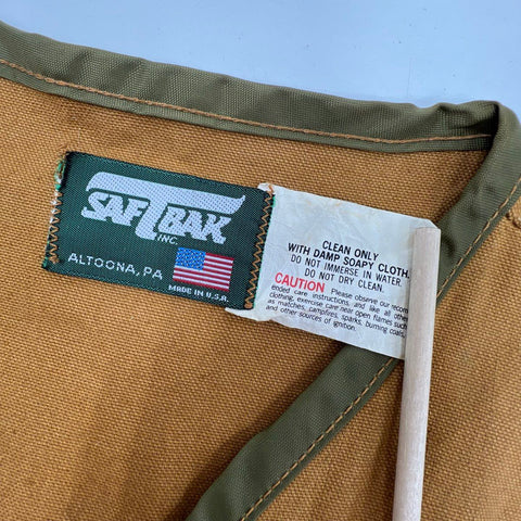Vintage 80s SafTBak Men's Tan Canvas Upland Hunting Shooting Vest USA Sz L