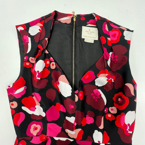 Kate Spade Women's Floral Cascade Dress Black Multicolor A-Line Fit Flare Sz 6