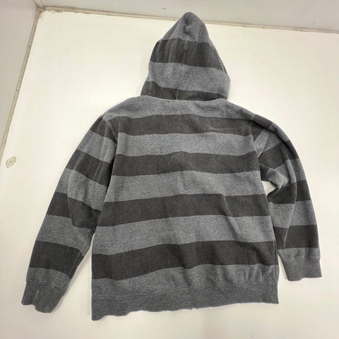 Vintage Y2K Southpole Men's Gray Striped Full Zip Hoodie Sherpa Lined Size L