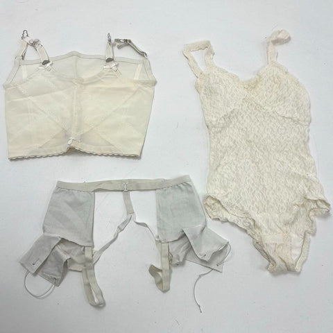 Vintage 60s Lot 3 Penney's Kleinert's Lingerie Longline Bra Garter Bodysuit M L