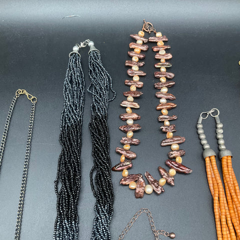Boho Eclectic Jewelry Lot of 8 Necklaces Shell Pearl Seed Bead Star Charms