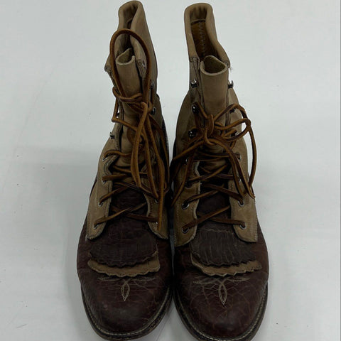Vintage Justin L353 Two Tone Brown Leather Kiltie Roper Lacer Boots Womens 7.5B