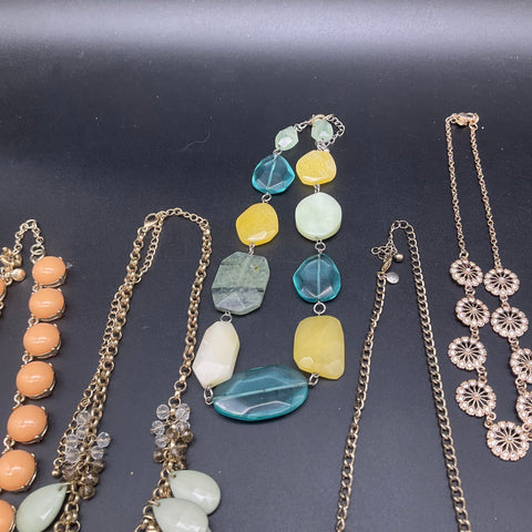 J.Crew Statement Necklace Lot of 8 Gold Tone Beaded Bib Floral Stone Jewelry