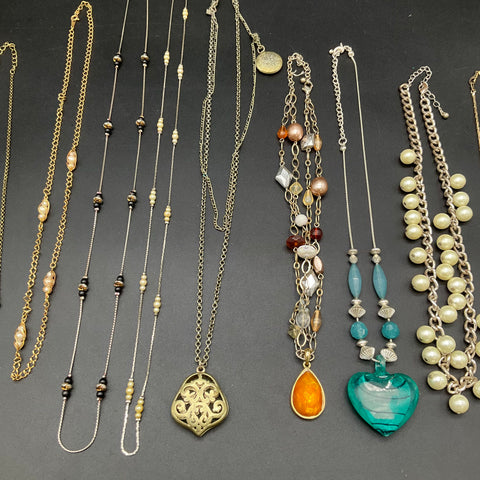 Fashion Necklace Costume Jewelry Lot of 11 Faux Pearl Pendant Gold Silver Tone