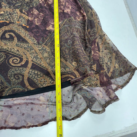 Vintage Y2K Tom Barra Beaded Paisley Sheer Maxi Dress Cowl Neck USA Made Sz 6