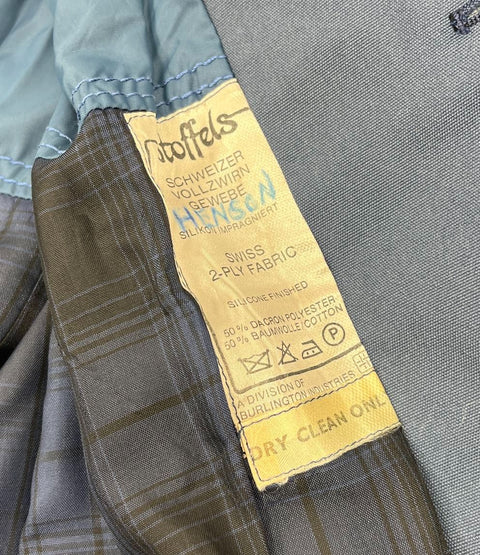 Vintage 80s Henson Blue Swiss Fabric Trench Coat Raincoat Plaid Lined Men's