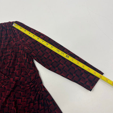 Lauren Ralph Lauren Women's Dress Red Black Geometric Faux Wrap Sheath Sz 2