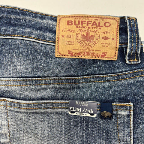 NWT Buffalo David Bitton Men's Slim Ash Stretch Jeans Blue Wash Size 34x34