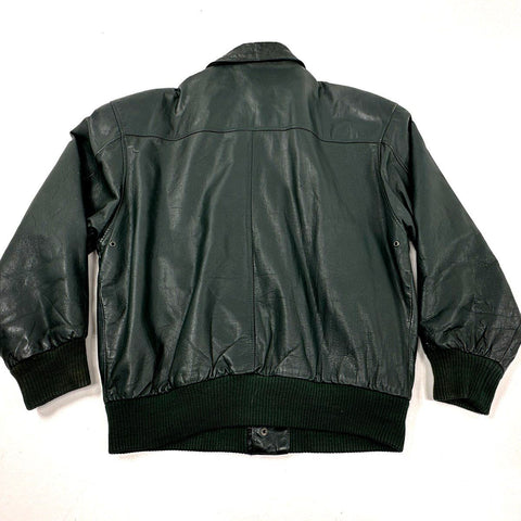 General Clothing Co Men's Green Leather Bomber Jacket Map Lining Sz S
