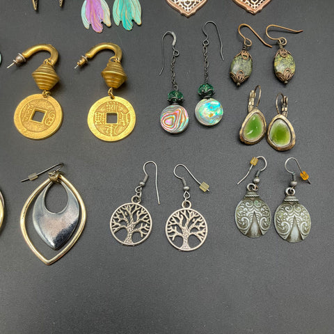 Artisan Boho Earring Lot 14 Pairs Dangle Drop Hoop Vintage Style Mixed Jewelry