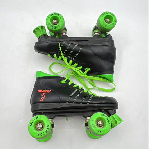 Seneca Mach 5 Vintage Quad Roller Skates Black Neon Green Size 8