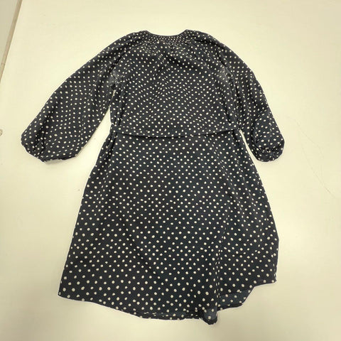 Maeve Navy Blue Polka Dot Long Sleeve Button Front Shirtdress Women's M