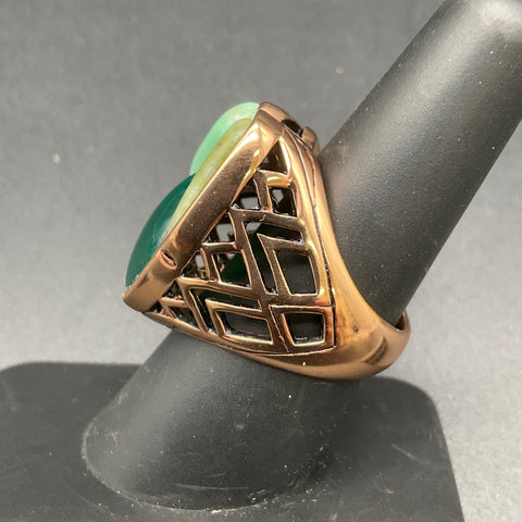 Barse Gold/Bronze Tone Green Multi-Stone Geometric Shield Statement Ring Size 8
