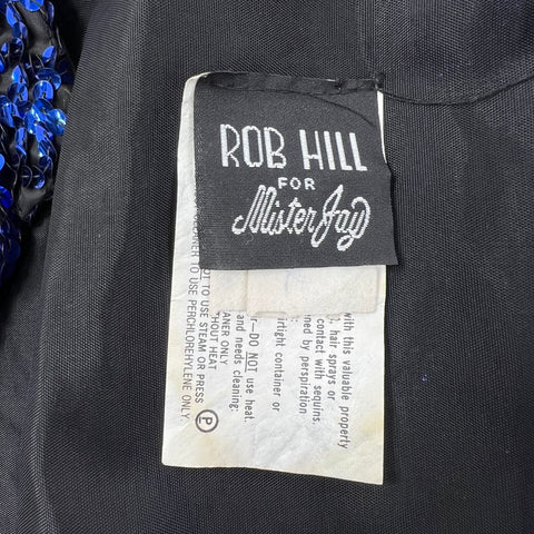 Vintage 80s Rob Hill Mister Jay Blue Sequin Trophy Jacket Blazer USA Made Sz L