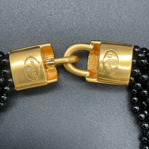 Carolee Vintage Gold Tone Multi-Strand Black Beaded Statement Necklace 17"