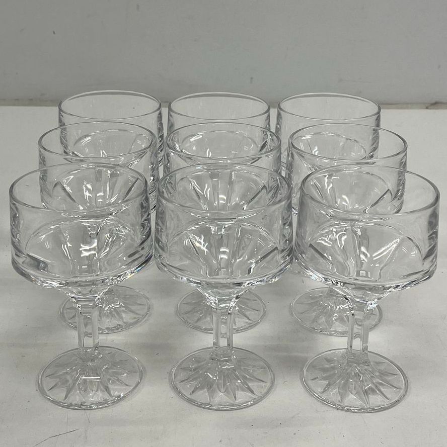 Fostoria Vintage Paneled Crystal Water Goblets 9 Piece Set Starburst Foot
