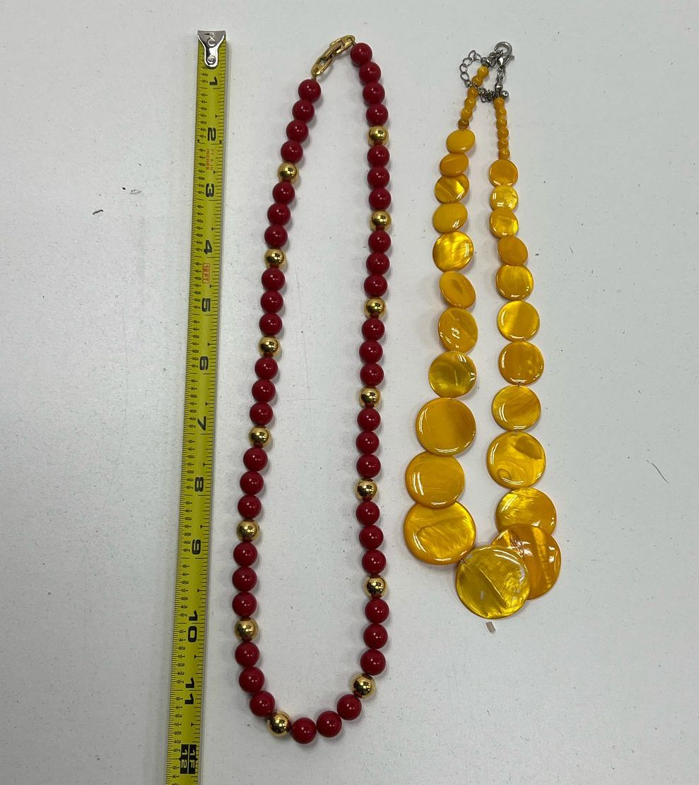 Lot Costume Cherry Earrings Yellow Red Beaded Gold Tone Necklaces Jewelry