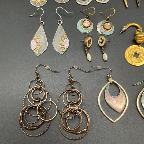 Artisan Boho Earring Lot 14 Pairs Dangle Drop Hoop Vintage Style Mixed Jewelry